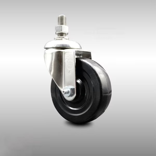 4 Inch 316SS Soft Rubber Wheel Swivel ½ Inch Threaded Stem Caster, Service Caster, Mfr#: SCC-SS316TS20S414-SRS-121315